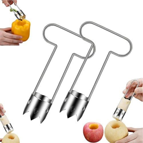 Svuota-torsolo multifunzionale per frutta e verdura, nuovo utensile da cucina in acciaio inox, seminatrice per peperoni, pomodori e mele, design efficiente con foro per appenderlo