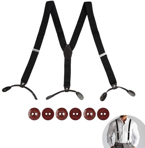 EceoThsy Tirantes elásticos para hombre - Tirantes ajustables con diseño en Y y botones de cuero - Soporte para pantalones de jeans, trabajo y moto - Negro