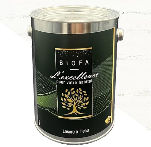 Lasure à l'eau Biofa 1L - pour bois intérieur et extérieur - Faible en COV (Blanc neige)