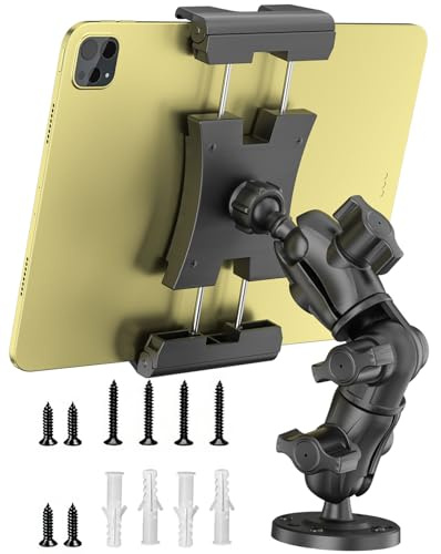 OHLPRO Tablet Halterung Auto, Tablethalterungen LKW 360° Drehung Verstellbarer Verbund Arm Bohrbasis+Metallklemme iPad Autohalterung für 5-13 Tablet Smartphone Armaturenbrett Halter