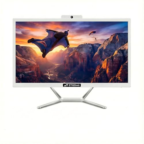 STGsivir All-in-one PC Desktop Computer, 21.5 FHD Display, Core i5 up to 3.6 GHz, 16GB RAM, 512GB SSD, WiFi, Bluetooth 5.0, Windows11P64, White, for Office & Entertainment