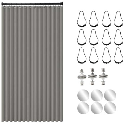 Umllpet Türvorhang Ohne Bohren, H 200 x B 120 cm Wasserdicht Schallschutz Vorhang, Türvorhang mit Teleskopstange und Ösen, Faltbarer Raumteiler für Bad, Schlafzimmer und Wohnzimmer (Grau)