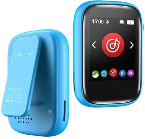 MP3 Player with Sports Clip, Small Music Player with Bluetooth 5.3, Touch Screen, Built-in Speaker, Voice Recorder, FM Radio, Expandable Storage up to 256GB(Blue)