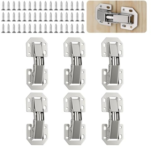 AOOSU 6PCS 3” 90° Close Cabinet Door Hinges, Surface-Mount Cupboard Hinges, Concealed Design, No Pre-Drilling Required for Kitchen Cabinets, Cupboard Doors and Wardrobes 48Pcs Screws