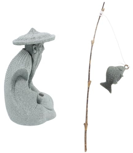 Yardwe Statue de Pêcheur Asiatique Sculpture Extérieure Élégante en Résine Design Traditionnel Chinois pour Décoration de Jardin et Bonsaï pour Bassin et Aquarium