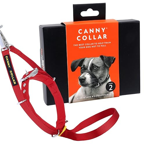 Canny Collar – Träningshuvudkoppel mot Dragande Hundar | Lär Hunden Gå Fint med ett Vanligt Halsband | No-Pull Huvudkoppel för Lugna Promenader | Säker Kontroll | Röd, storlek 2