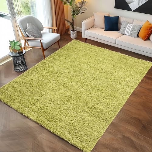 Carpettex Shaggy-Teppich, Hochflor, Wohnzimmer, Florhöhe 3 cm, einfarbig, Grün, 120 x 170 cm