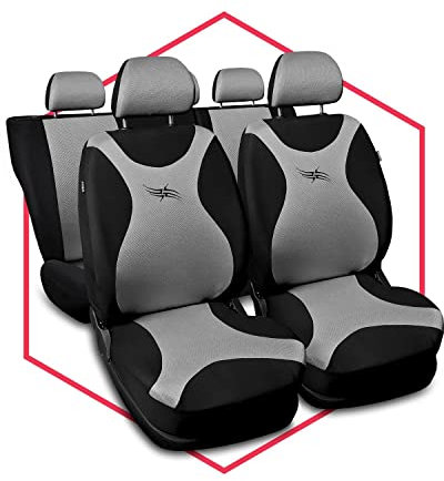 Saferide 3er Set Autositzbezüge PKW universal | Auto Sitzbezüge Polyester Silber für Airbag geeignet | für Vordersitze und Rückbank | 1+1 Autositze vorne und 1 Sitzbank hinten teilbar Reißverschlüsse