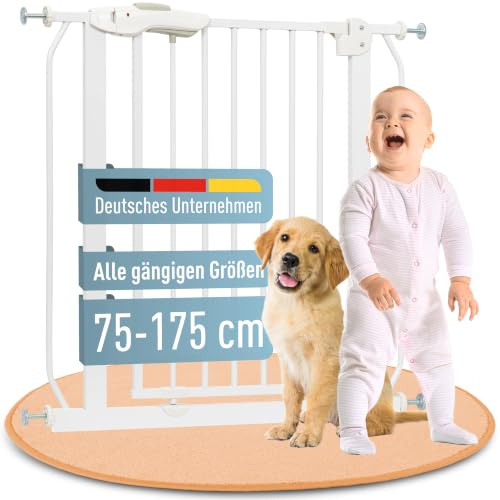 ib style Kaya Treppenschutzgitter für Babys 75-175 cm, ohne Bohren, Türschutzgitter, Hundeabsperrgitter, Treppensicherung für Kinder, Weiß (85-95 cm)