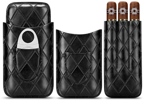 Étui à cigares en Cuir, 3 tubes de voyage portable cave à cigares avec Coupe-Cigare en Acier Inoxydable(Noir)