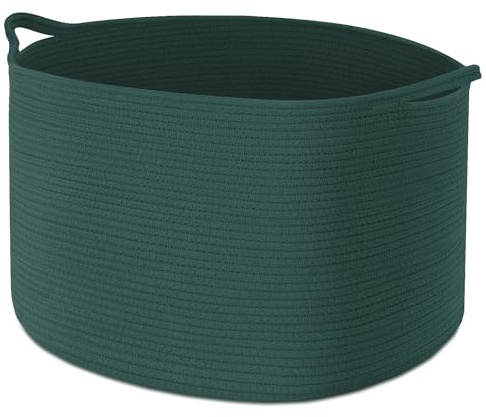 XXXL Panier Rangement Bébé, D50H33CM Panier de Rangement avec 4 poches, Rangement Table a Langer Bebe avec poignées,Panier Rangement Salle de Bain Panier à linge en Coton Chambre d'enfant, Salon,Vert