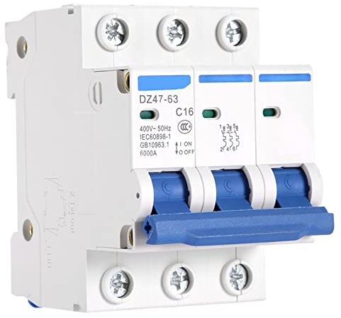 Yosoo Health Gear Miniatur-Leistungsschalter DZ47-63, 3-Polig, 400V, Leckstromschutzschalter