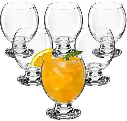 KADAX Vasos de zumo de 280 ml, vasos de agua de cristal, vasos con pie estable, vasos universales para servir postres, brandy, agua (6 x 280 ml)