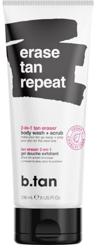 b.tan Self Tan Remover & Body Wash | Erase Tan Repeat - Best 2-in-1 Exfoliator Scrub & Body Wash, Express, for Dark Tanning Spray, Mousse, Gradual Lotion, Sunless Tan Eraser & Cleanser, 8 Fl Oz