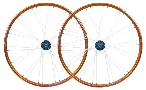 Fahrrad 26 Zoll Laufradsatz MTB Lagernaben Schnellspanner Scheibenbremse Mountainbike Vorderrad Hinterrad Doppelwandige Felgen (Color : Gold-Blue, Size : 26inch)