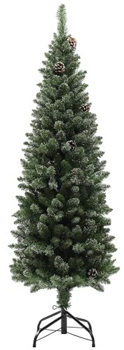 HOMCOM Árbol de Navidad Estrecho 150 cm Árbol de Navidad Artificial con 395 Ramas 30 Piñas y Soporte de Metal Árbol Navideño para Salón Interior Verde