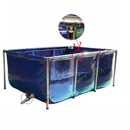 Rivestimento per laghetto per Pesci, Piscina Fuori Terra per Acquario con valvola di Scarico con Staffa in Metallo, Grande laghetto per Pesci in Tela con valvola di Scarico e Telaio in accia