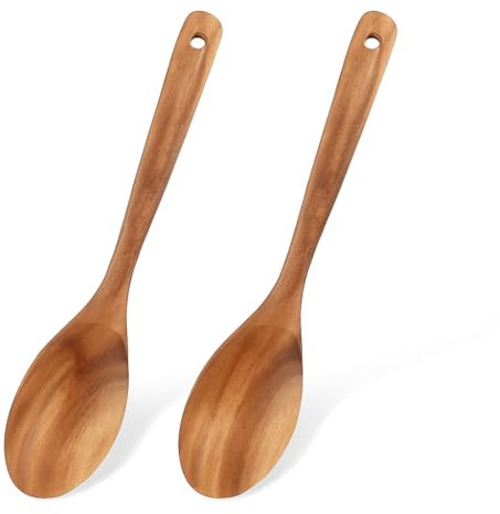 Cucchiaio da Cucina in Legno - 100% legno di Acacia - Lunga Durata per Cucina, Arrosto, e Risotto - Pezzo Unico - Cucchiaio da Cucina Ecologico (2)