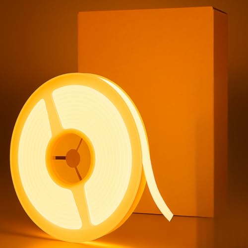 MAKA Striscia Led Cob Adesiva 10 metri, Striscia LED Esterno 24V Alta Luminosità, 280 Luci al Metro - Ip68 Impermeabile - 15W/m, Luci Led Camera da Letto (Senza Trasformatore, Luce calda (3000K))