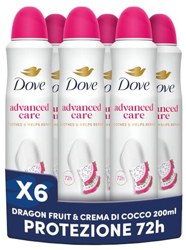 Dove Deodorante Spray Advanced Care Dragon Fruit & Coconut Cream, Deodorante Antitraspirante 72 Ore Protezione Sudore e Odori, con Formula Idratante e Delicata sulla Pelle, 6 Pezzi da 50 ml