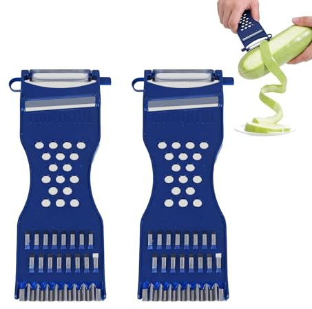 Wcawnlt Lote de 2 Peladores Multifuncionales 6 en 1, Pelador de Patatas, Cortador de Verduras, Pelador de Frutas para Pelar Zanahorias, Pepinos, Calabacines, para Diestros (Azul)