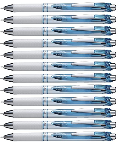 Pentel BLN75W-C Gel-Tintenroller EnerGel *WHITE EDITION* mit Druckmechanik, 12 Stück, blau