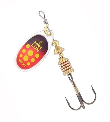 MAPSO - Pack de 5 Cucharillas de Pesca Reder-2 LUN PRN | Cebo Artificial de Pesca Útil para Diversas Especies y Profundidades, Color Plata Rojo Negro, 4'5gr