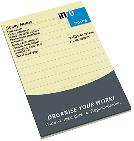 Gelbe Haftnotizen liniert, 100 x 150mm, FSC-Siegel, 100 Blatt pro Block, 12 Blöcke pro Pack