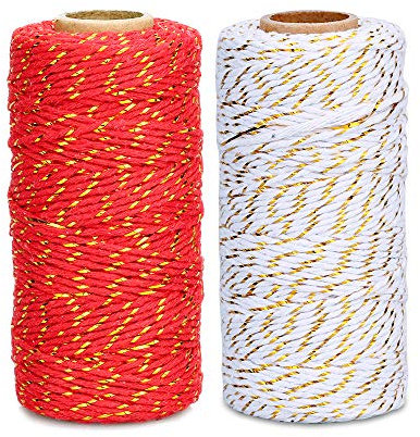 G2PLUS 200M Cordoncino in Cotone Spago Baker Twine 2 mm per Cucina, Cottura, Confezionamento Regali e Fai Da Te Creativo - Perfetto per Natale