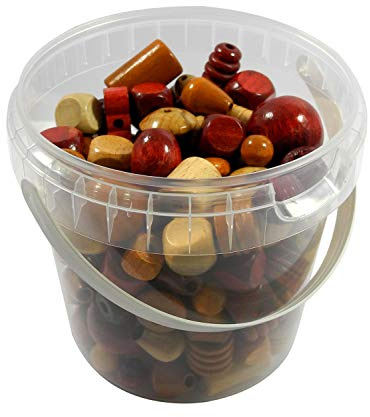 Pracht Creatives Hobby 0855-144 Holzperlen Mix im Eimer, Naturtöne 400 g, Sortiert in verschiedenen Formen und Farben, zum Basteln von Ketten, Armbändern und anderem Schmuck