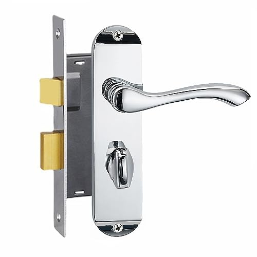 HENYIN Polished Chrome Bathroom Door Lock Set,Backset 45MM (Z01-BK-45-R)(Right Hand Doors Only)