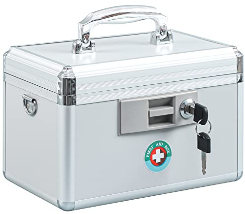 KYODOLED Locking Key Medicine Box,First Aid Key Safe Box with Lock,Key Medication Storage Lock Box for Drugs Use, 10.2'' x 6.2'' x 7.7'' White