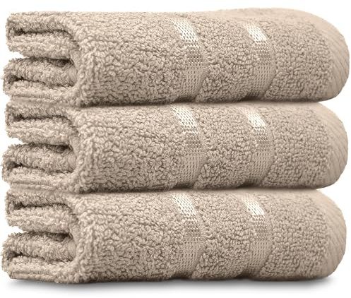 Towelogy® Luxury Egyptian Cotton Face Cloth Flannel Fingertip Towels Set 500 GSM Supersoft and Highly Absorbent Washcloths 30x30 cm (Pack 3, Natural Beige)