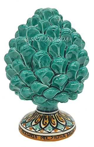 sicilia bedda - Cono de Pino Siciliano con Pie Decorativo - Modelo Mayólica - Cerámica Caltagirone (Altura 17 x 10, Verde)
