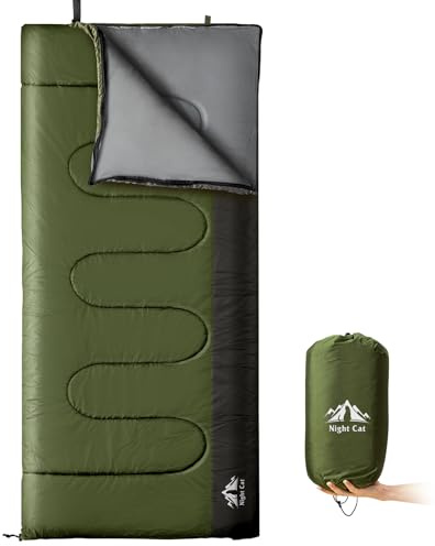 Night Cat Camping Schlafsack Deckenschlafsäcke für Erwachsene 3 Jahreszeiten Portable Leichtgewicht Backpacking Wandern Outdoor Empfehlen 5℃-15℃ 80x190cm Wechseln Sie zu Einer Steppdecke oder Decke
