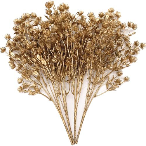 LOVENIMEN Künstliche Schleierkraut, goldfarben, 4 Stück, künstliche goldene Babyskraut, aus Kunststoff, für den Innen- und Außenbereich, als Pflanzenfüller, Heimdekoration, Weihnachtsdekoration