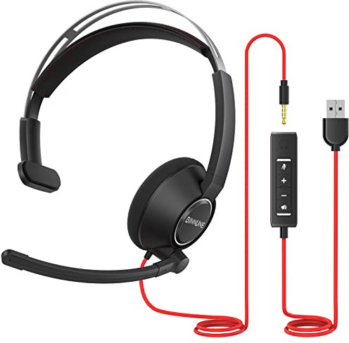 BINNUNE USB Headsets with Microphone for PC Laptop Computer Headphone for Business Skype Call Center Office Work