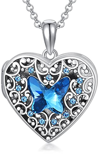 Dorunmo Heart Locket Necklace That Holds Pictures Sterling Silver Butterfly Locket Personalized Custom Photo Pendant Necklace Jewelry Gifts for Women Her