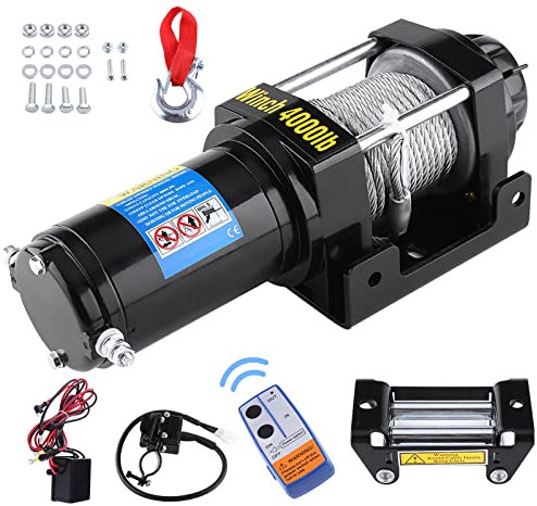 Elektrische Seilwinde 12V, 4000lb /1800kg Elektrowinde Winde Motorwinde Seilzug Elektrowinde mit Funkfernbedienung, 15m Seilzug Seilwinde für Auto Yacht LKW Anhänger