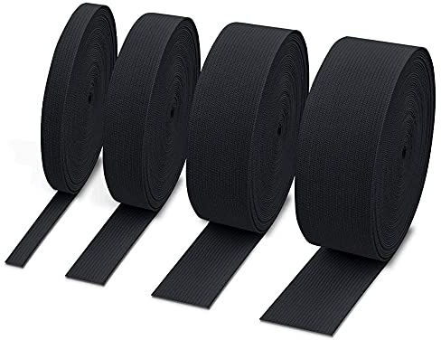 4 Nastro Elastico, 2 Metri di Corda Elastica, Elastici da Cucire, 10 mm, 20 mm, 30 mm, 40 mm per Elastici per Pantaloni, Fai da te, Tessuti per Cucire, non Facilmente Deformabili, Nero