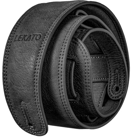 LEKATO Leathers Guitar Strap 2.5 Wide Padded Bass Strap Soft Comfortable with High Density Form Pad, Adjustable Length from 41 to 51 for Electric/Acoustic Guitar Bass,Black
