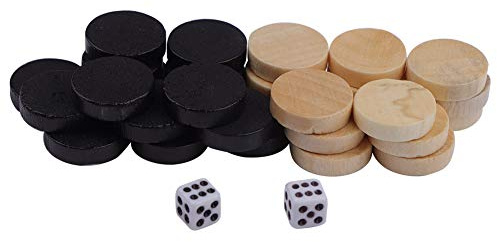 Cocoarm 32 Pezzi Backgammon, Dadi, Gioco da Tavolo, Pezzi di Ricambio per Scacchi e Dama Internazionale in Legno, Diametro 19 mm, Per Viaggio e Campeggio, Adatto per 2 Giocatori, Età Minima 60 Anni