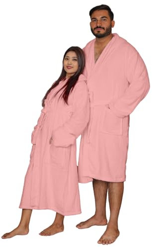 NFK TEXTILE Bathrobes 100% Egyptian Cotton soft Terry Toweling Luxury Dressing Gown Unisex Hooded Bathrobes Extra Absorbent Hotel Quality 650 GSM Cosy Dressing Gowns Housecoat Nightwear(L, Baby Pink)