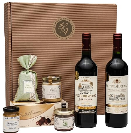 Präsentkorb Frankreich mit Rotwein (Bordeaux) und französischen Delikatessen in schöner Präsentverpackung | ein Geschenk für Männer & Frauen mit leckerer Feinkost aus Frankreich