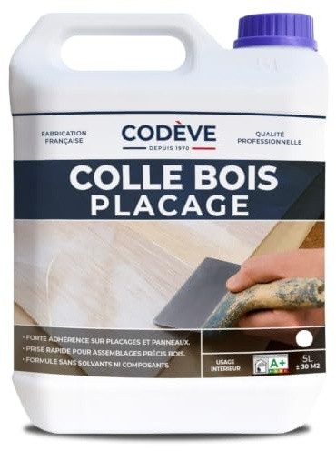 Colle Placage Bois - Codeve Bois - 5L - Intérieur - Pour L'assemblage Par Contact De Votre Placage, Feuille Ou Chant En Bois.