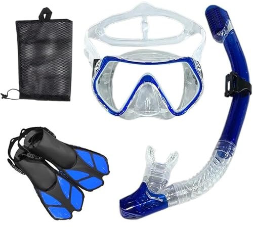Schnorchel-Tauchmaske und Tauchbrille, Tauch- und Schwimmschlauch-Set for Erwachsene, Unisex (Color : Blue Transparent, Size : L/XL)