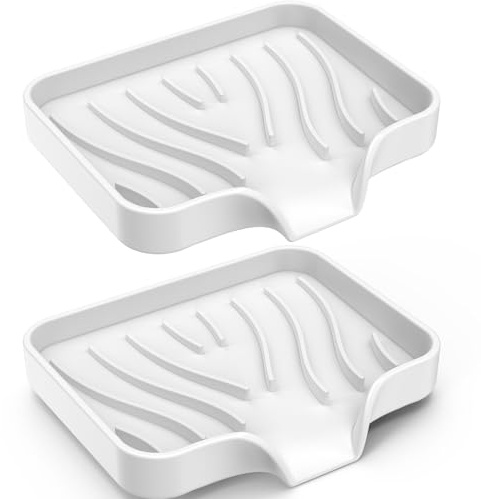 AhhaLife 2er-Pack Silikon-Ablauf-Seifenschale, rutschfest, wiederverwendbar, geeignet für Badezimmer, Küche, Theke, Dusche, hält Seife trocken, Abfluss-Seifenschale,Weiß