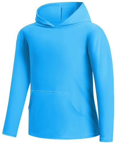 TIZAX Kinder UV Shirt Langarm Jungen Badeshirt Schwimmshirt mit Kapuze Schnelltrocknend UPF 50+ Sonnenschutz Rash Guard T-Shirt mit Tasche Blau 4 Jahre/104