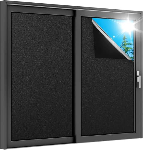 rabbitgoo Verdunklungsfolie für Fenster Gitter Design Schwarz 44,5x400cm | Statisch Selbsthaftend Selbstklebend ohne Kleber, Dunkel Blickdicht Blackout Schwarze Abdunklungsfolie Lichtundurchlässig