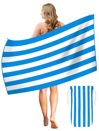 Coyonce Schnell Trocknende Strandhandtuch Mikrofaser, Groß 160x90cm Sandfrei Badetuch mit Aufbewahrungsbeutel, Weiches und leichtes Strandtücher für Strand, Reisen, Hellblau